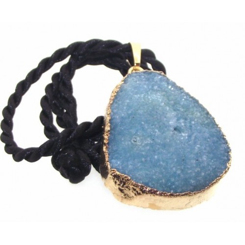 Druzy Blue Quartz Crystal Electroplated Pendant Design 07